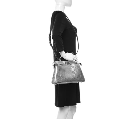 Fendi Rock Millenium Laminata Small Peekaboo I SEE U Satchel Argento 2 of 6