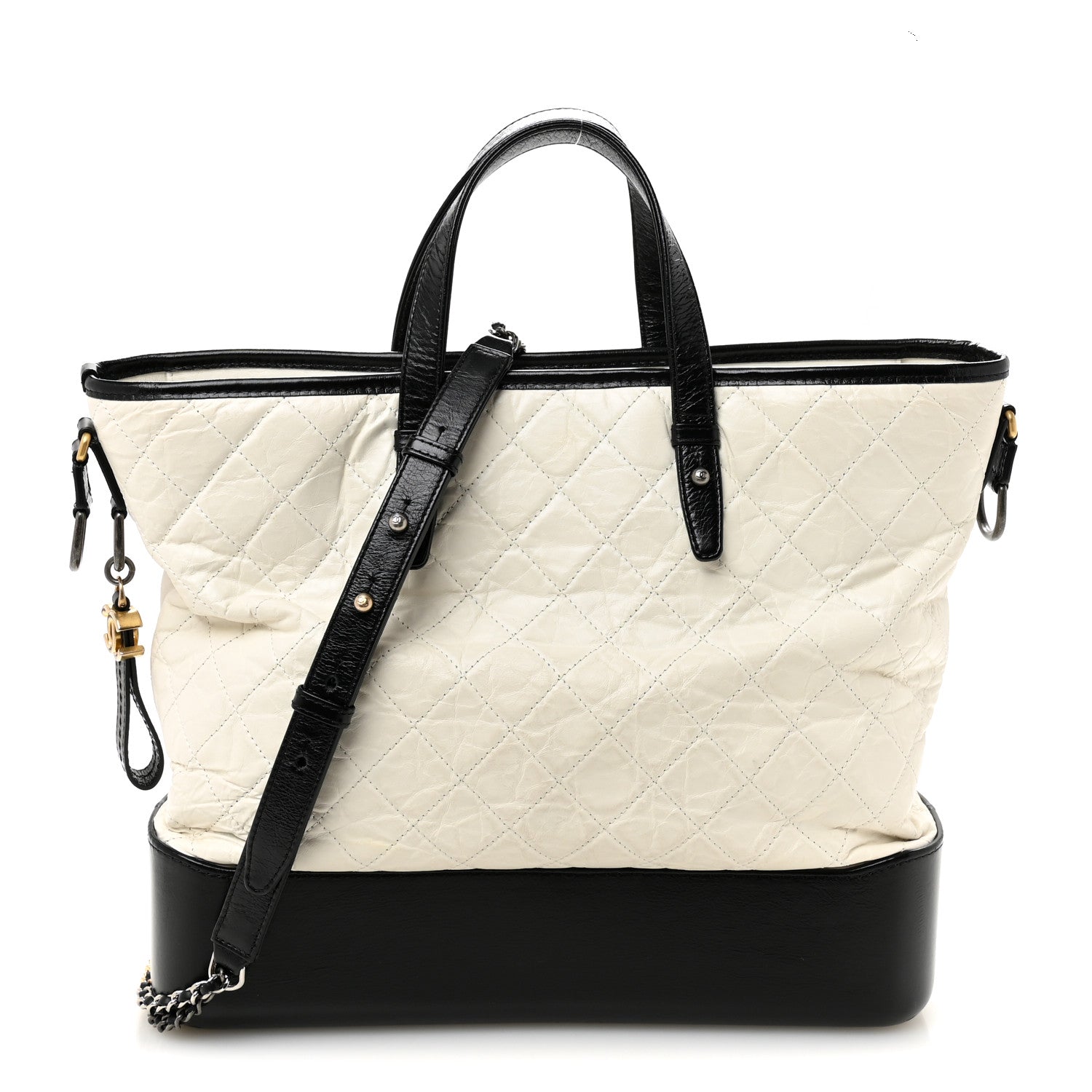 Chanel Aged Calfskin Quilted Large Gabrielle Shopping Tote White Black 1 of 10