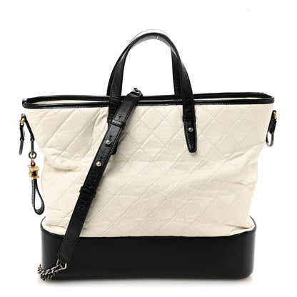 Chanel Aged Calfskin Quilted Large Gabrielle Shopping Tote White Black 1 of 10
