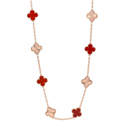 Van Cleef & Arpels 18K Rose Gold Carnelian 20 Motifs Guilloche Vintage Alhambra Necklace 1 of 6