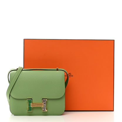 Hermes Epsom Shiny Alligator Lizard Constance 18 Vert Criquet Cactus Beige Sable Ombre 12 of 12