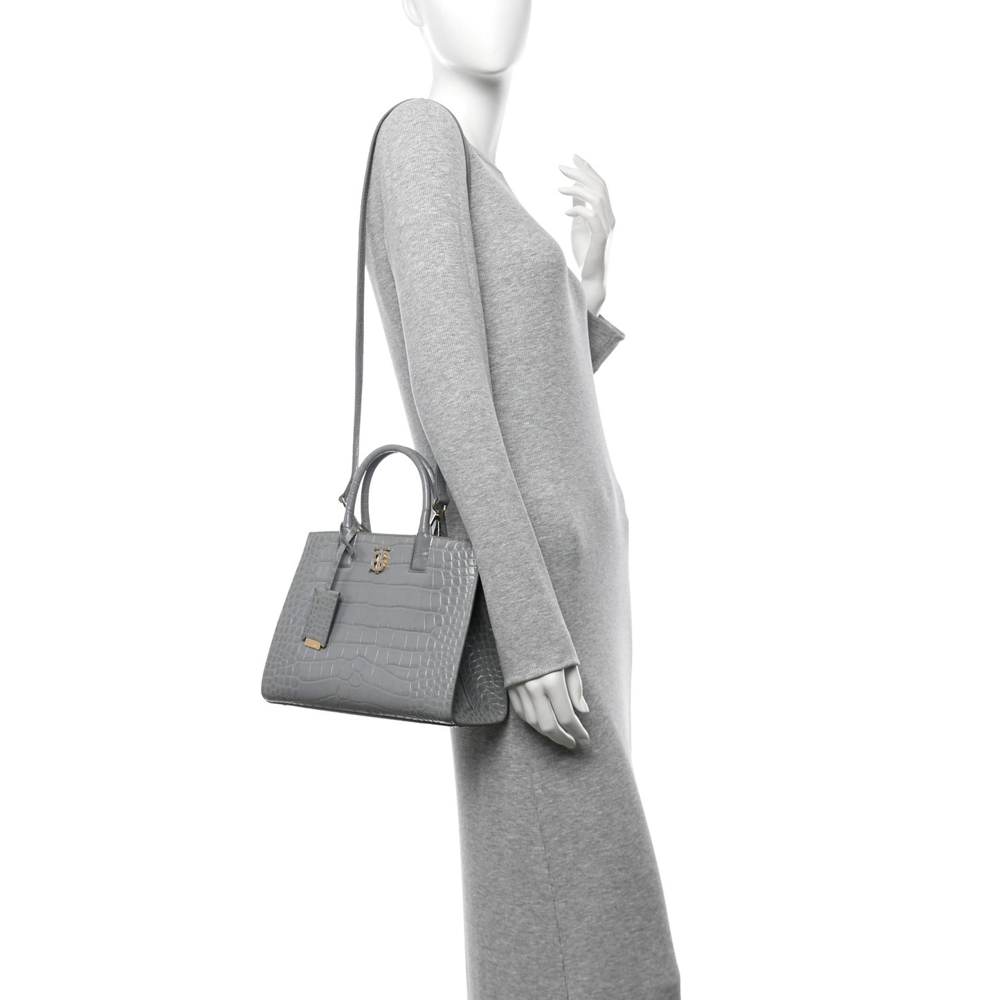 Crocodile Embossed Calfskin Mini Frances Tote Cloud Grey