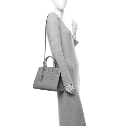 Burberry Crocodile Embossed Calfskin Mini Frances Tote Cloud Grey 2 of 11