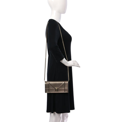 Christian Dior Metallic Patent Micro-Cannage Diorama Croisiere Chain Wallet Champagne 2 of 9