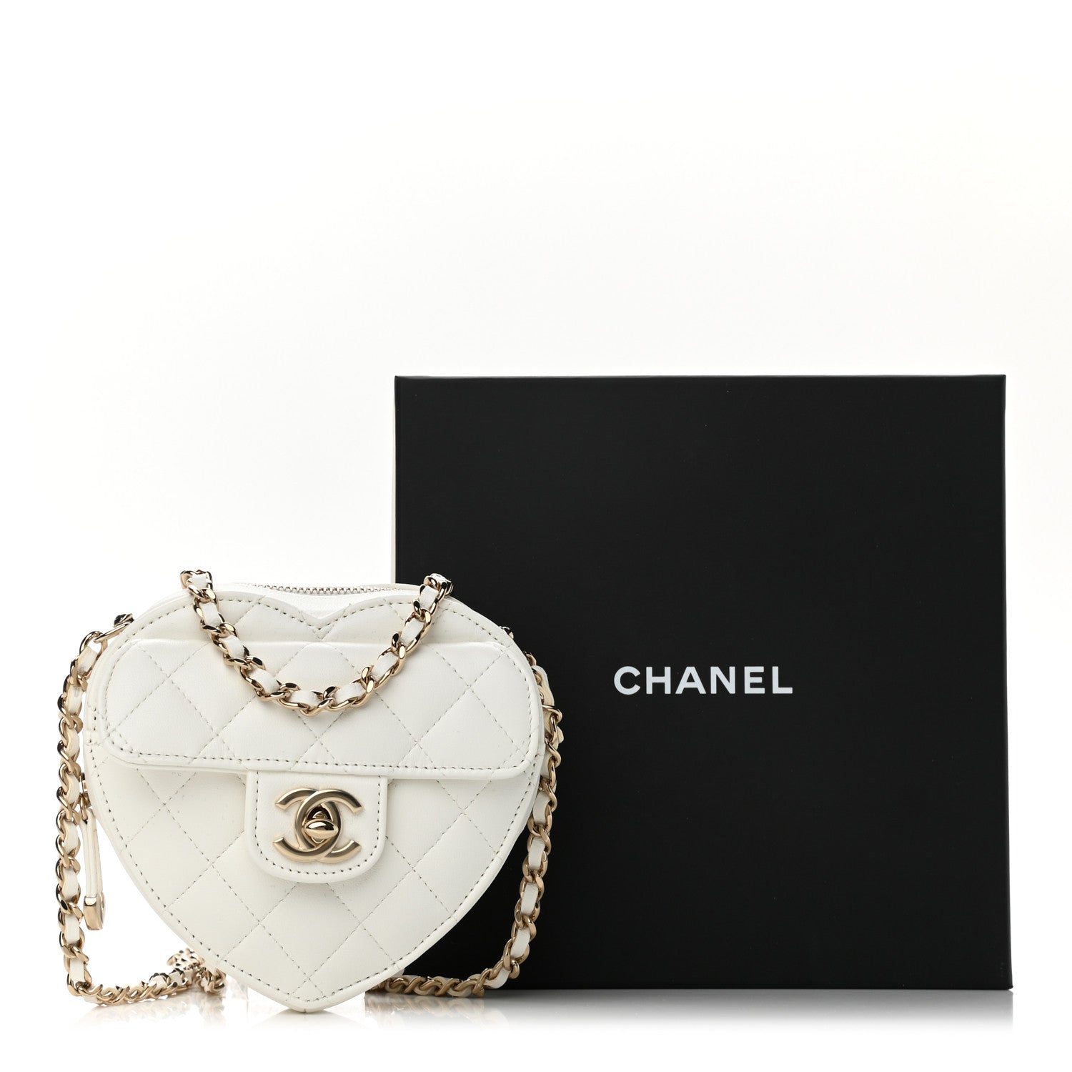 Chanel Lambskin Quilted CC In Love Heart Clutch With Chain White 11 of 11