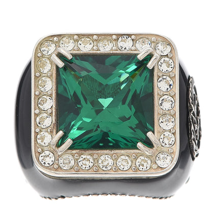 Gucci Sterling Silver Enamel Crystal Signet Ring Green 50 5.25 1 of 6