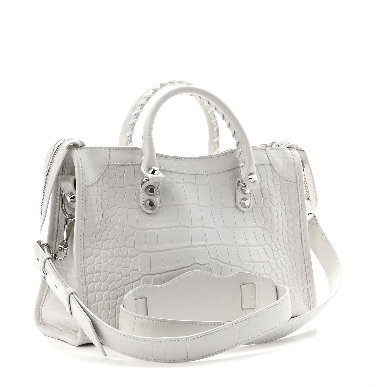 Balenciaga Matte Supple Lambskin Crocodile Embossed Classic Silver Hardware S City White 3 of 10