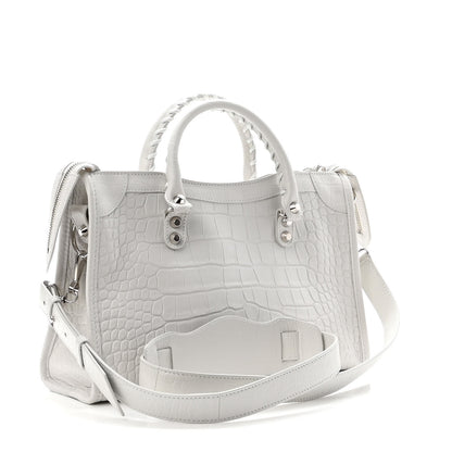 Balenciaga Matte Supple Lambskin Crocodile Embossed Classic Silver Hardware S City White 3 of 10