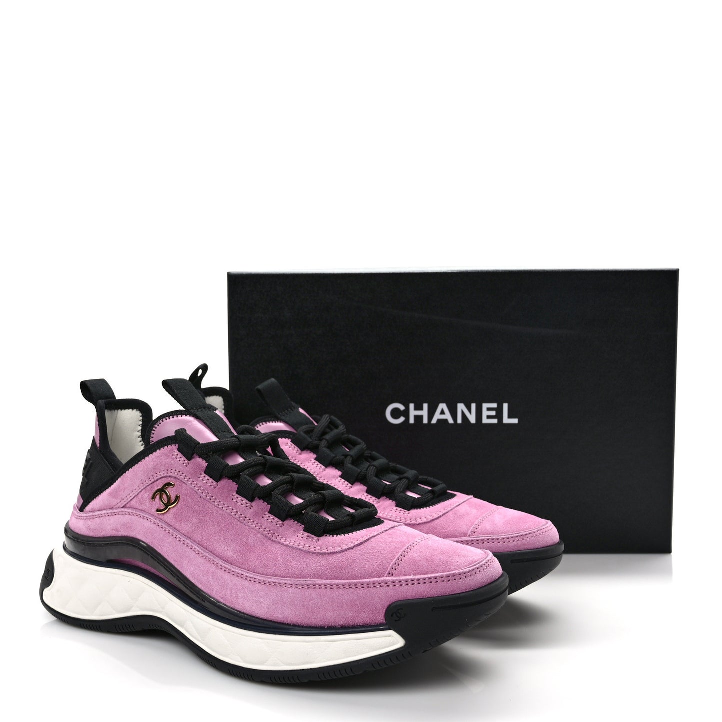 Suede Calfskin Nylon Grosgrain CC Sneakers 40.5 Dark Pink