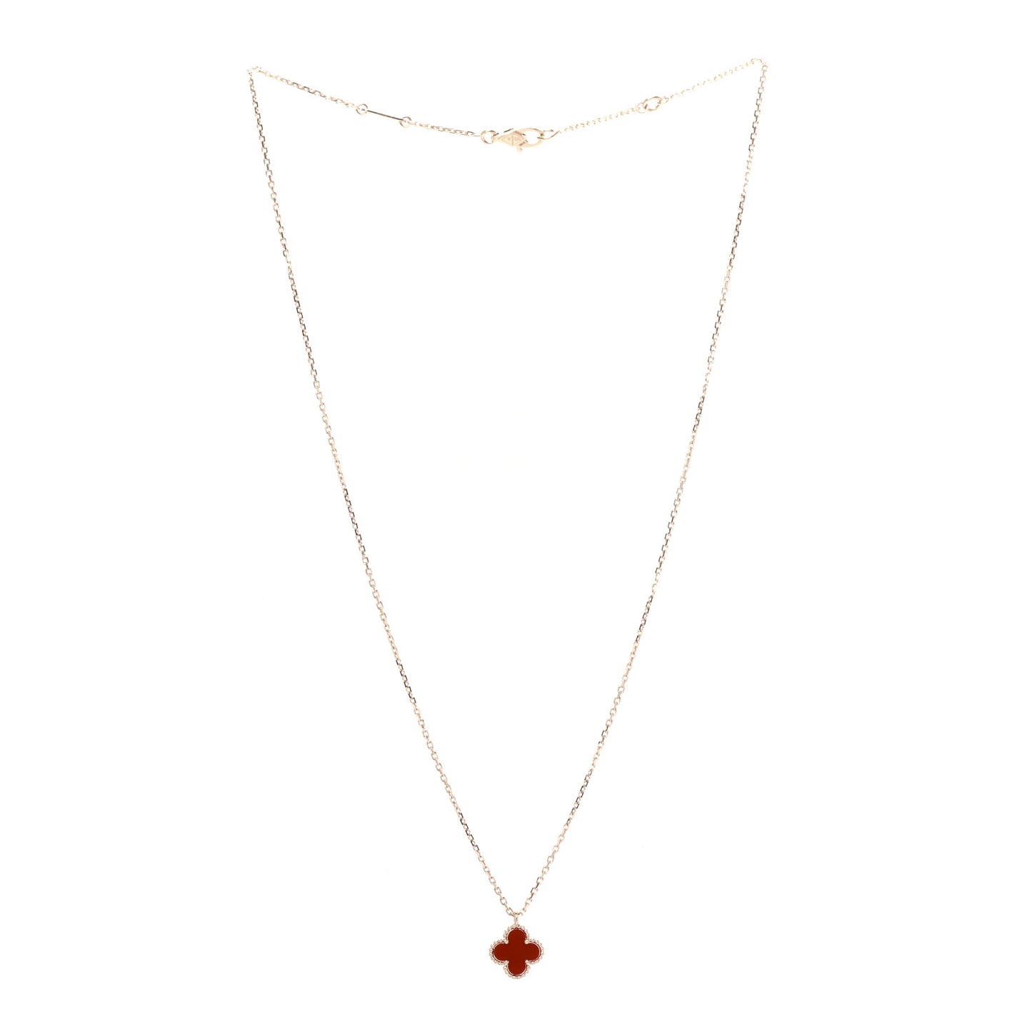 18K Rose Gold Carnelian Sweet Alhambra Pendant Necklace