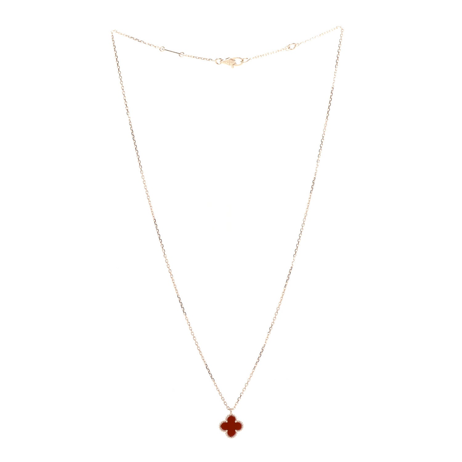 Van Cleef & Arpels 18K Rose Gold Carnelian Sweet Alhambra Pendant Necklace 3 of 6