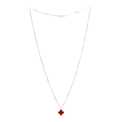 Van Cleef & Arpels 18K Rose Gold Carnelian Sweet Alhambra Pendant Necklace 3 of 6