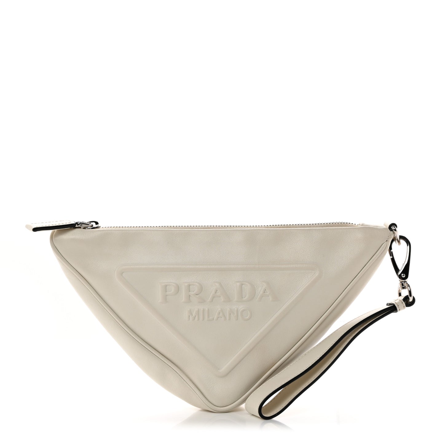 Grace Lux Triangle Logo Embossed Triangle Wristlet Pouch White