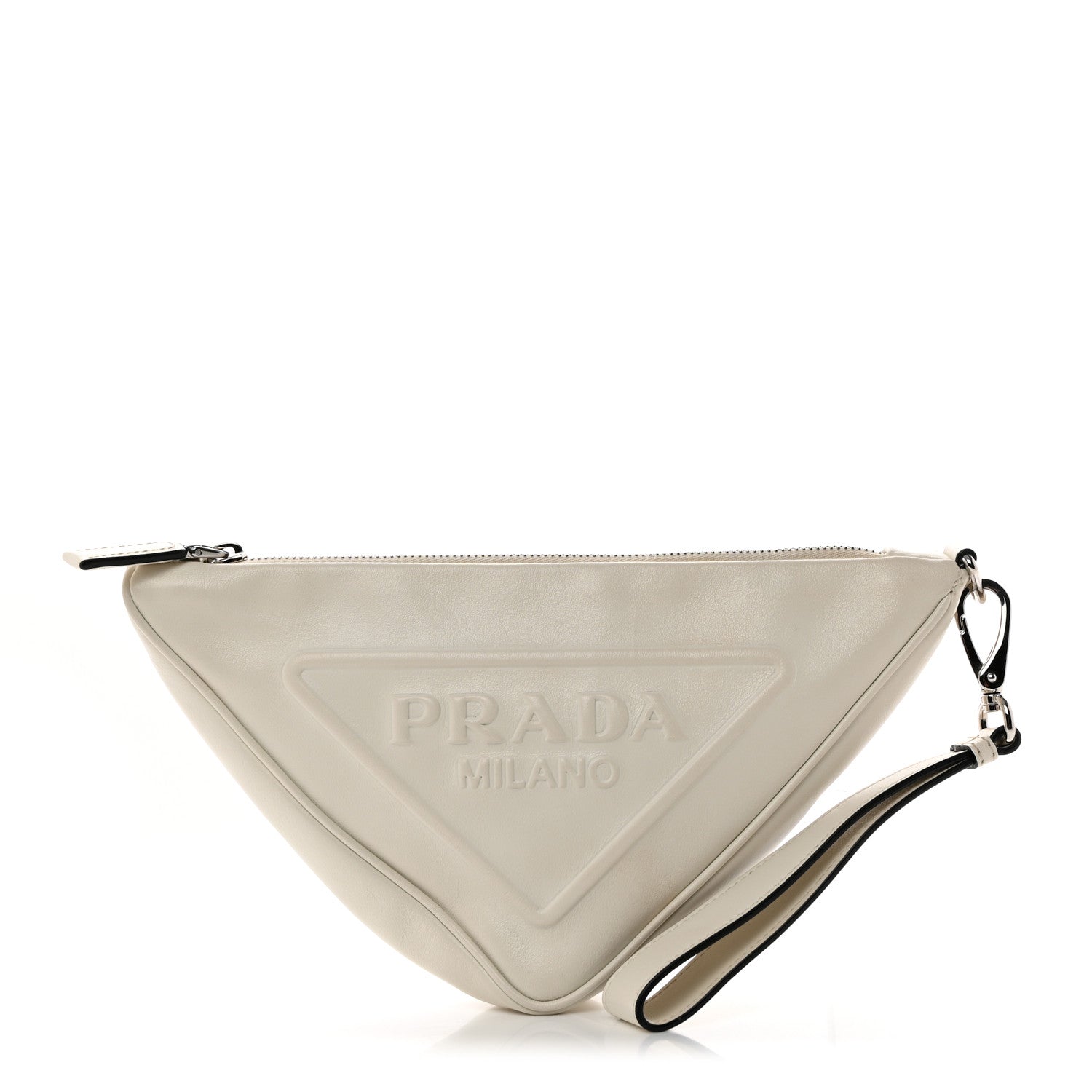 Prada Grace Lux Triangle Logo Embossed Triangle Wristlet Pouch White 1 of 9