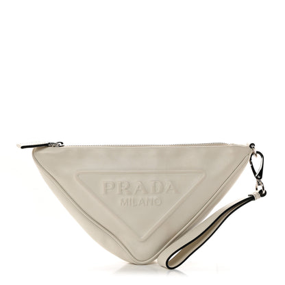 Prada Grace Lux Triangle Logo Embossed Triangle Wristlet Pouch White 1 of 9