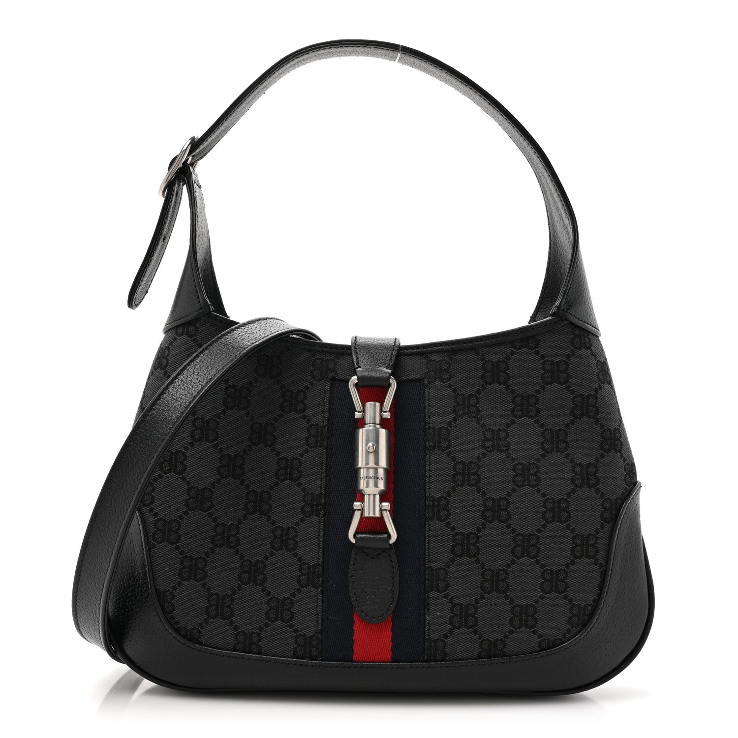 Gucci X BALENCIAGA BB Monogram Calfskin Web Small Jackie 1961 Hobo Black 1 of 11