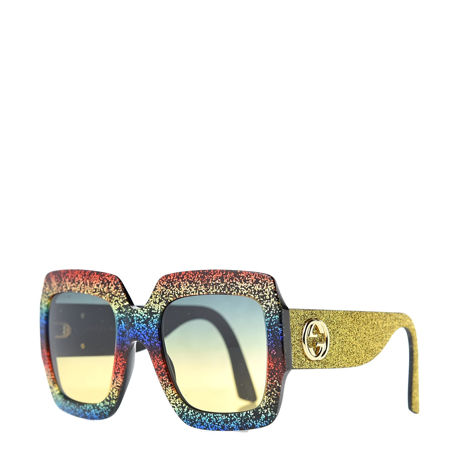 Gucci Square Frame GG0102S Sunglasses Glitter Gold Multi 1 of 8