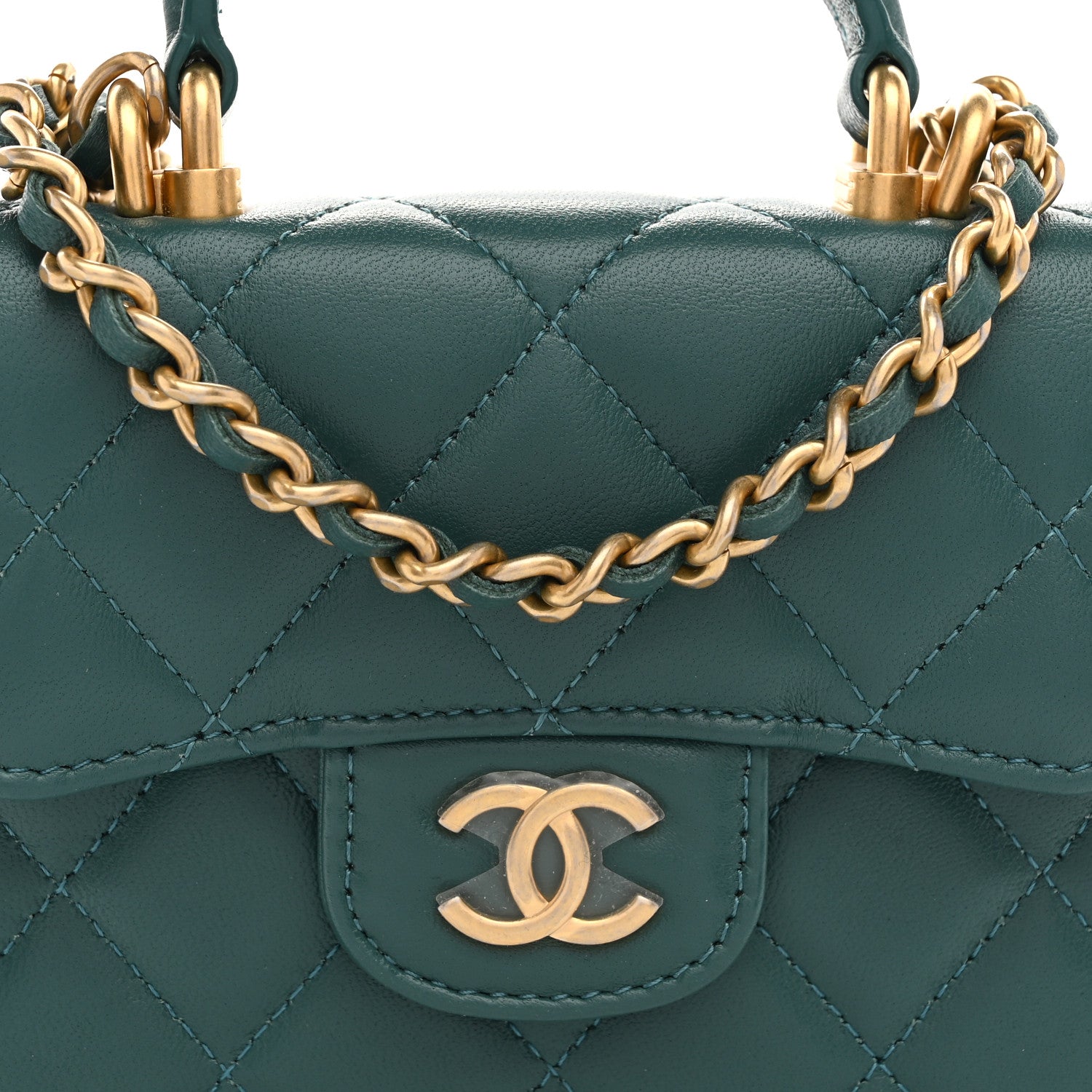 Chanel Lambskin Quilted Top Handle Flap Coin Purse With Chain Green 9 of 11