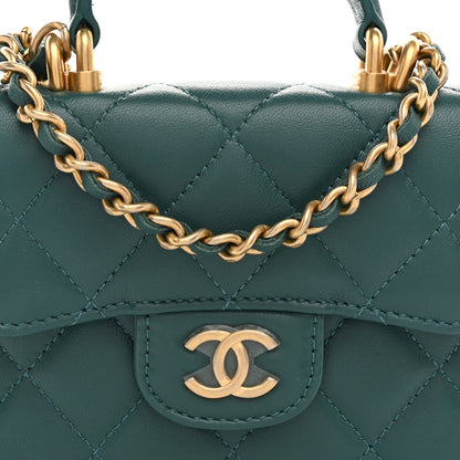 Chanel Lambskin Quilted Top Handle Flap Coin Purse With Chain Green 9 of 11