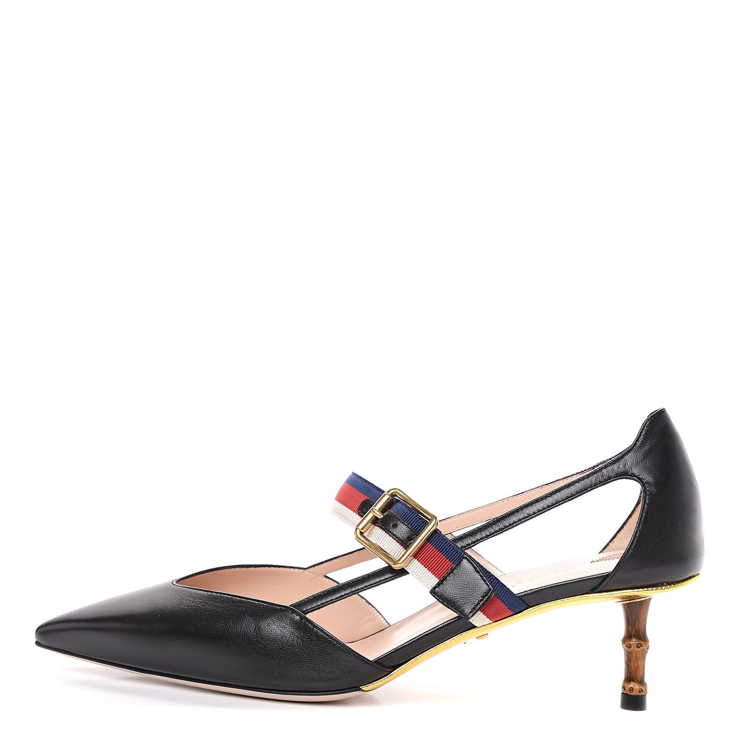 Malaga Kid Grosgrain Sylvie Web Bamboo Low Heel Pumps 39.5 Black
