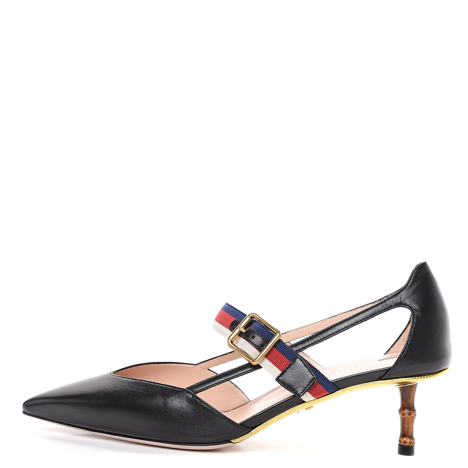 Gucci Malaga Kid Grosgrain Sylvie Web Bamboo Low Heel Pumps 39.5 Black 1 of 8