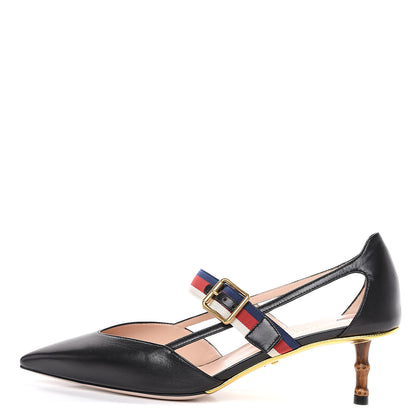 Gucci Malaga Kid Grosgrain Sylvie Web Bamboo Low Heel Pumps 39.5 Black 1 of 8