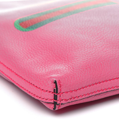 Gucci Pebbled Calfskin Medium Logo Portfolio Clutch Box Pink Green 10 of 15
