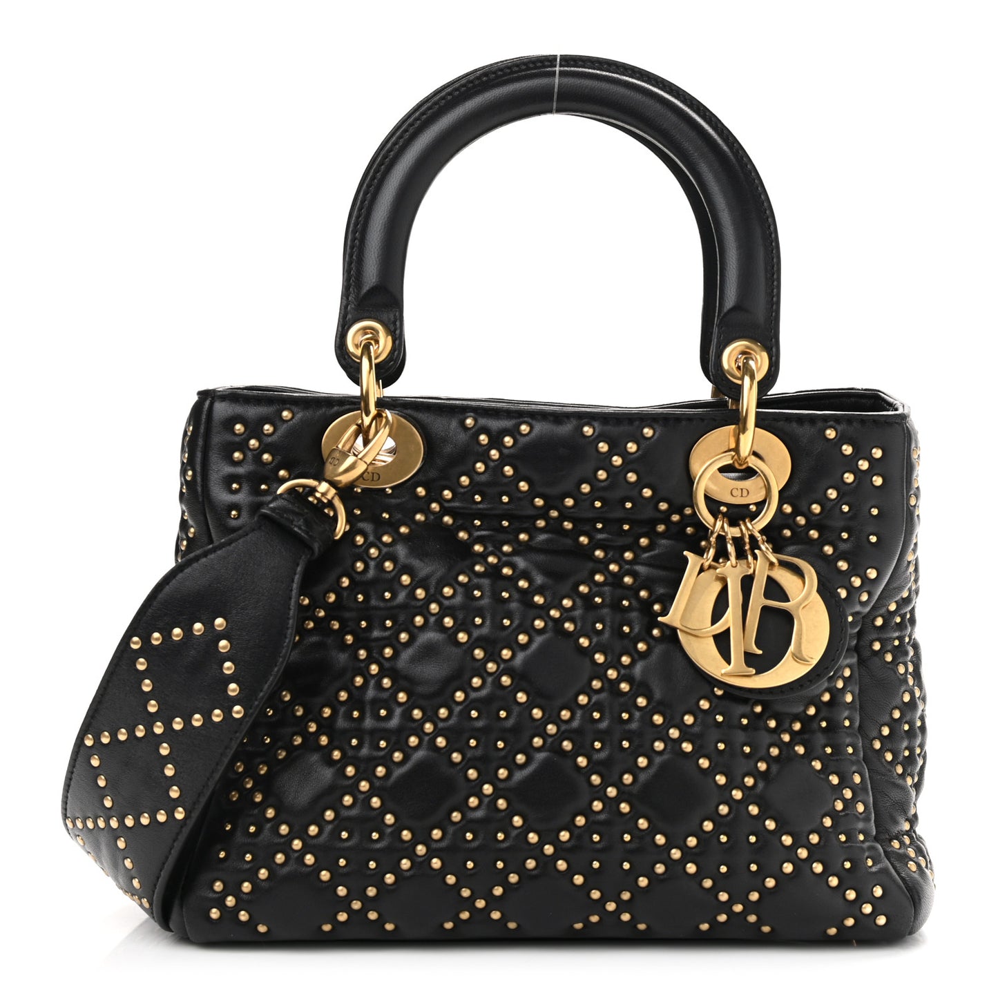 Lambskin Cannage Studded Medium Supple Lady Dior Black