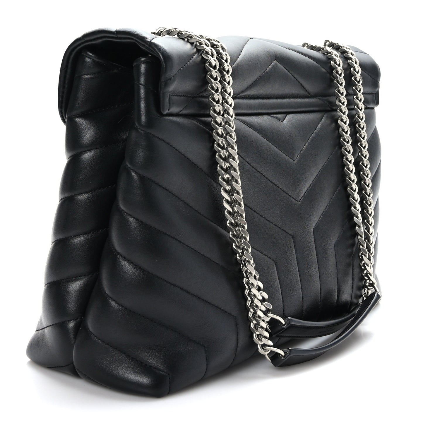 Calfskin Y Quilted Monogram Medium Loulou Chain Satchel Black