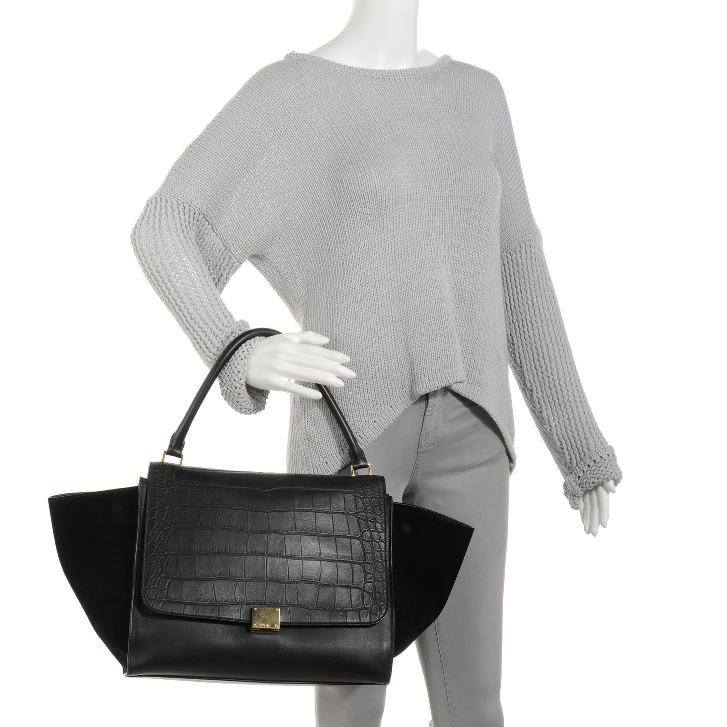 Crocodile Embossed Small Trapeze Black