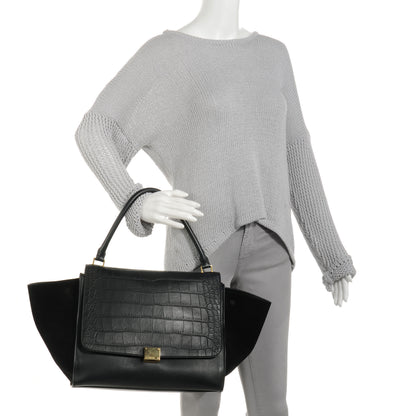 Celine Crocodile Embossed Small Trapeze Black 2 of 9