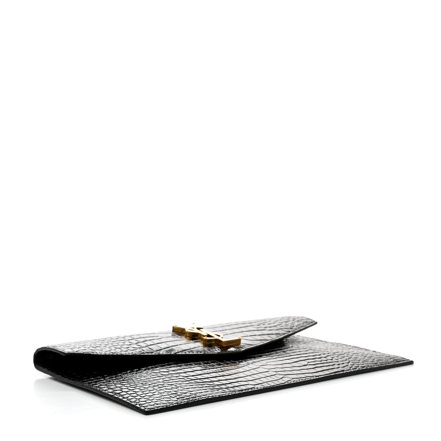 Calfskin Crocodile Embossed Uptown Monogram Clutch Black