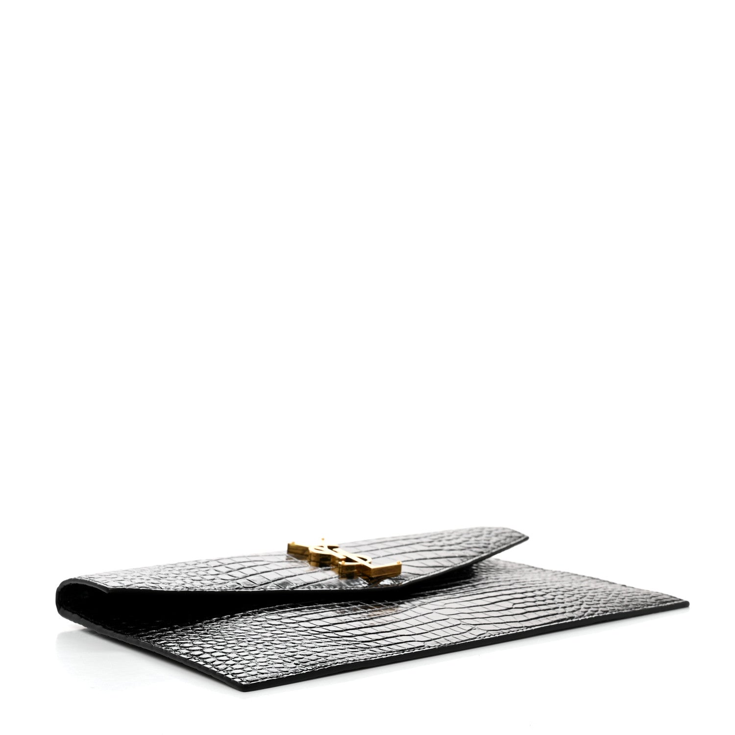 Saint Laurent Calfskin Crocodile Embossed Uptown Monogram Clutch Black 3 of 7