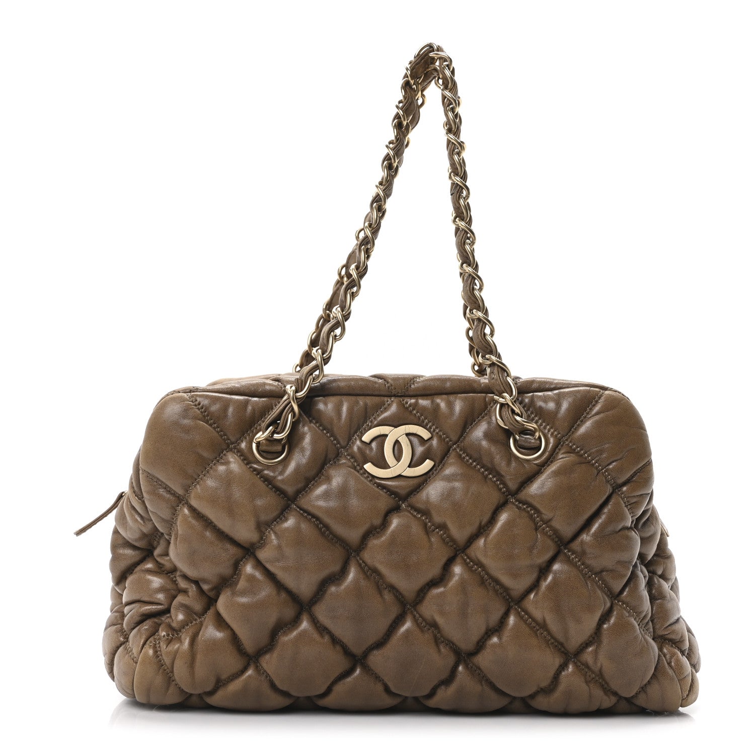 Chanel Calfskin Bubble Quilt Bowler Brown 1 of 10
