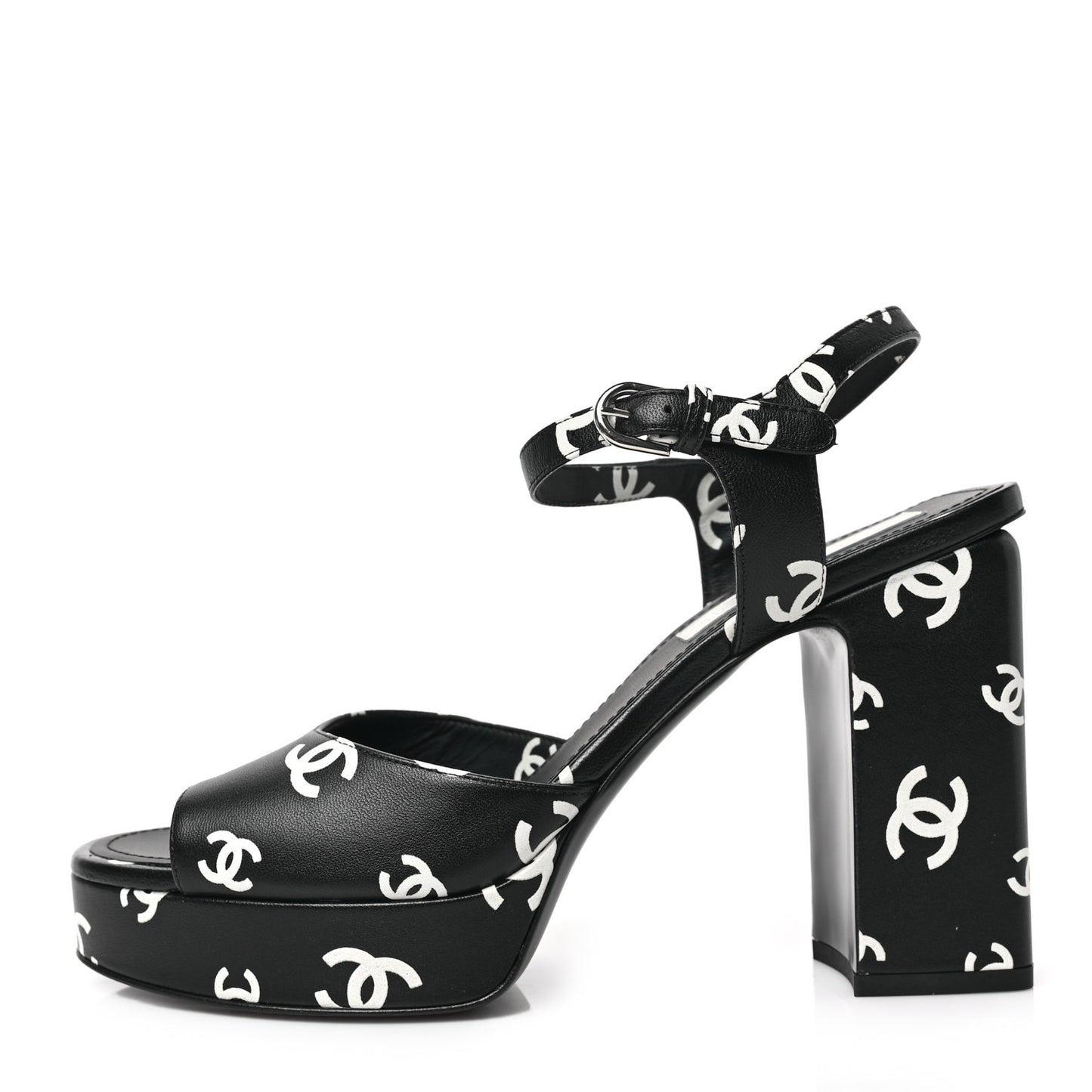 Printed Lambskin CC Platform Sandals 39.5 Black White