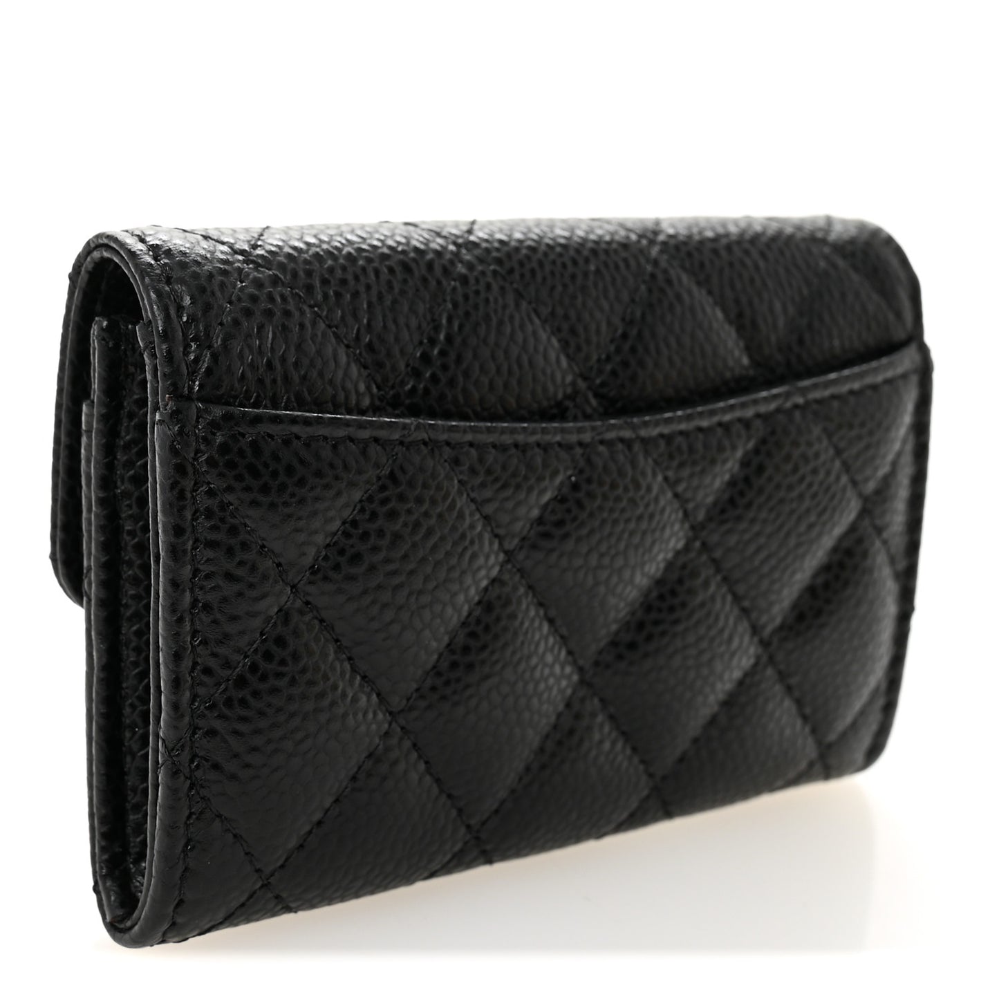 Caviar Quilted Flap Card Holder Wallet Black