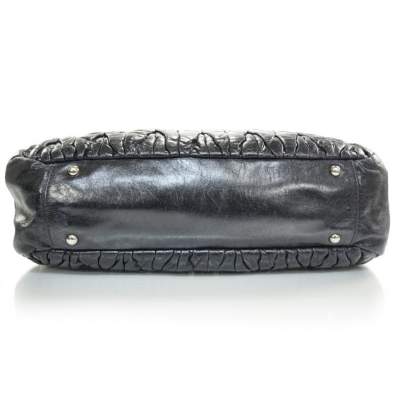 Leather Matelasse Coffer Tote Black