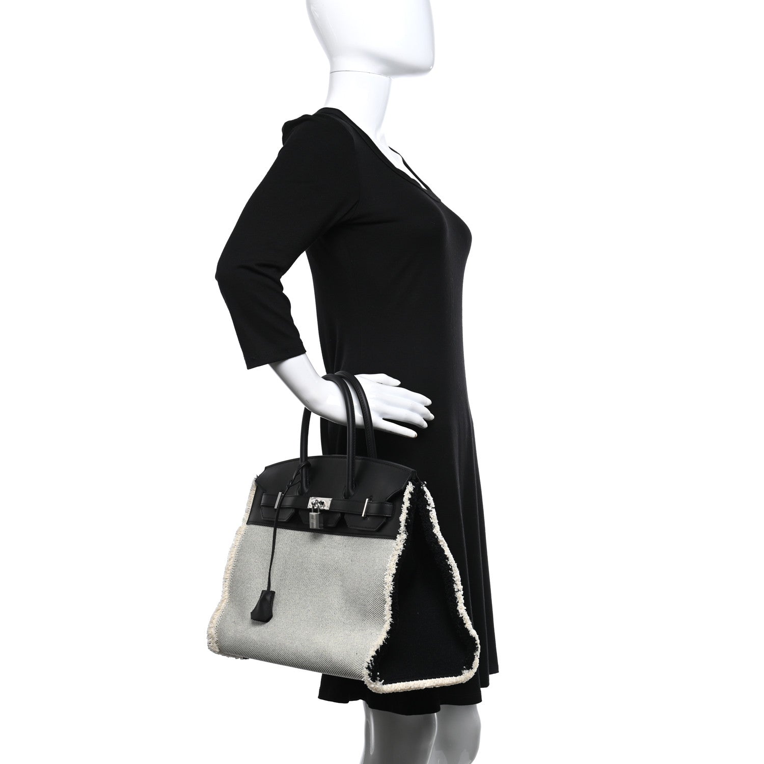 Hermes Swift Twill H Fray Fray Birkin 35 Black Ecru 2 of 11