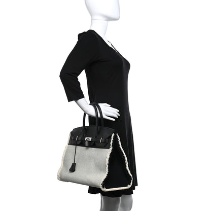 Hermes Swift Twill H Fray Fray Birkin 35 Black Ecru 2 of 11