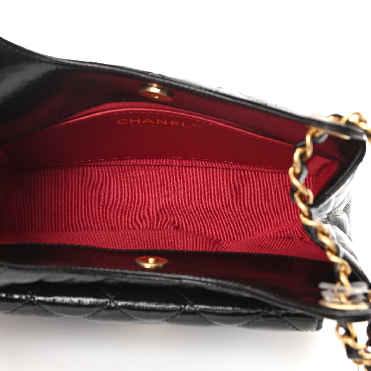 Shiny Crumpled Calfskin Quilted Small Wavy CC Hobo Black
