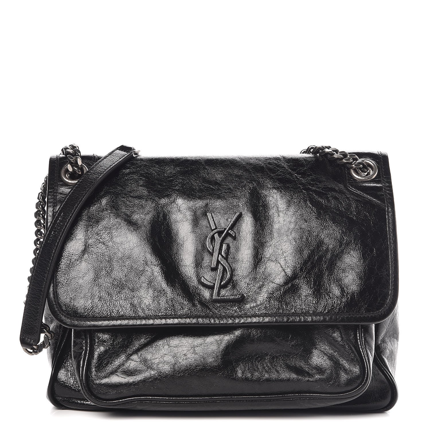Saint Laurent Crinkled Calfskin Matelasse Monogram Medium Niki Chain Satchel Black 1 of 12
