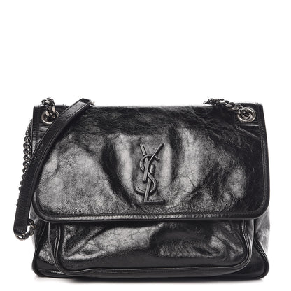 Saint Laurent Crinkled Calfskin Matelasse Monogram Medium Niki Chain Satchel Black 1 of 12