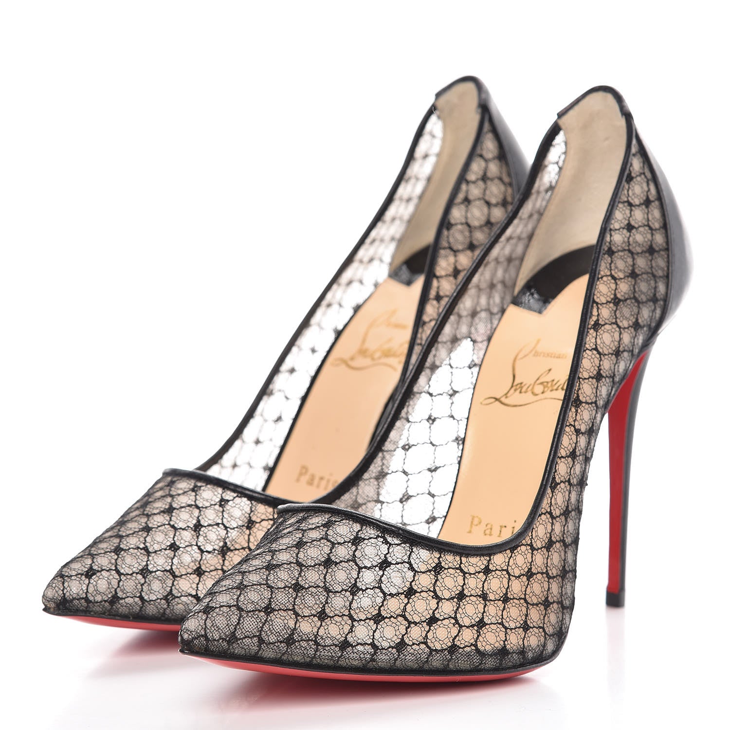 Christian Louboutin Nappa Bas Resille Follies Lace 100 Pumps 37 Black 3 of 10