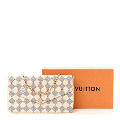 Louis Vuitton Damier Azur Studded Pochette Felicie Chain Wallet Fuchsia 13 of 13