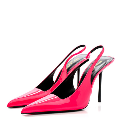 Saint Laurent Patent Calfskin Kiss 105 Slingback Pumps 39.5 Highlighter Coral 4 of 10
