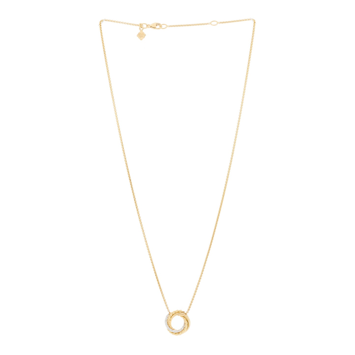 18K Yellow Gold Diamond 14.5mm Crossover Pendant Necklace