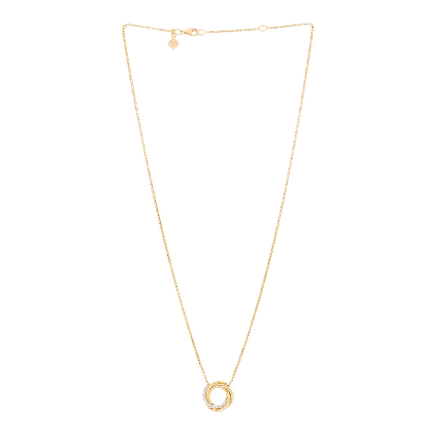 David Yurman 18K Yellow Gold Diamond 14.5mm Crossover Pendant Necklace 2 of 3