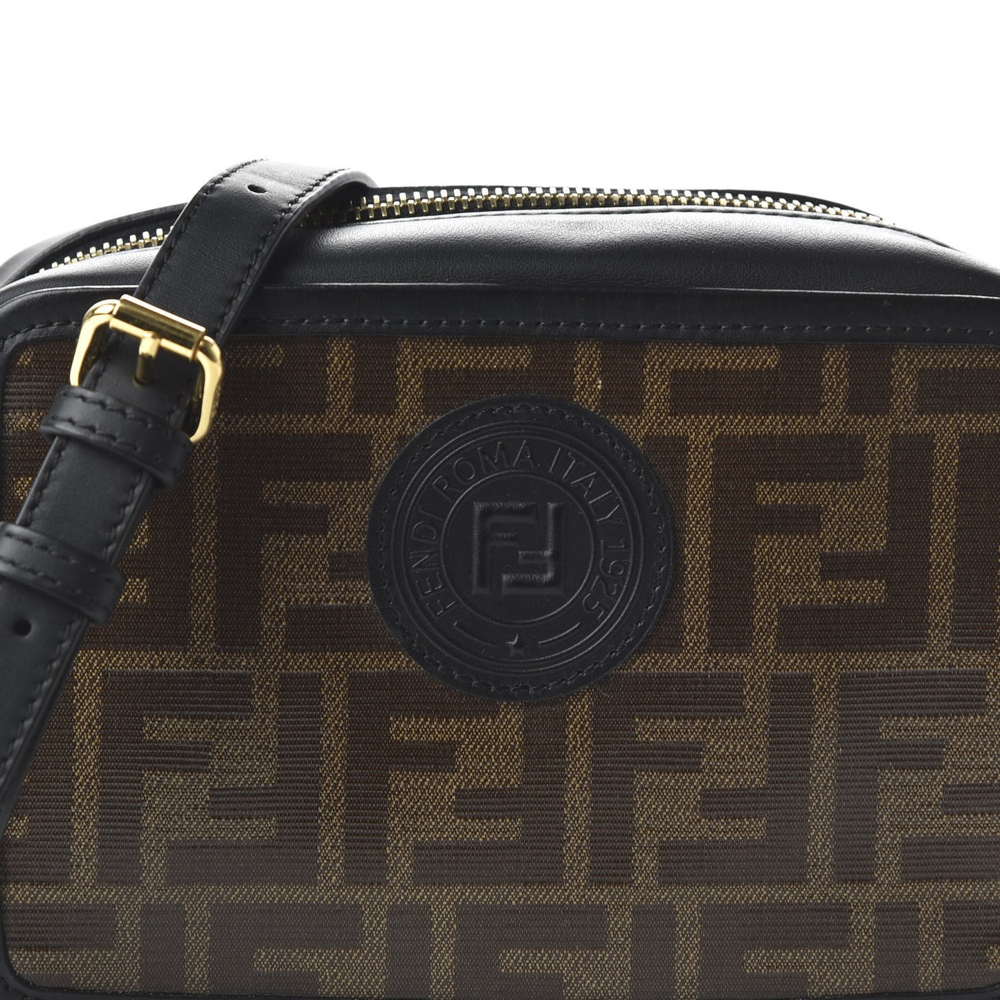Glazed Fabric Vitello Century FF 1974 Stamp Patch Mini Camera Case Mogano Panna Black