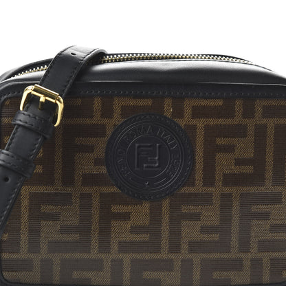 Fendi Glazed Fabric Vitello Century FF 1974 Stamp Patch Mini Camera Case Mogano Panna Black 10 of 10