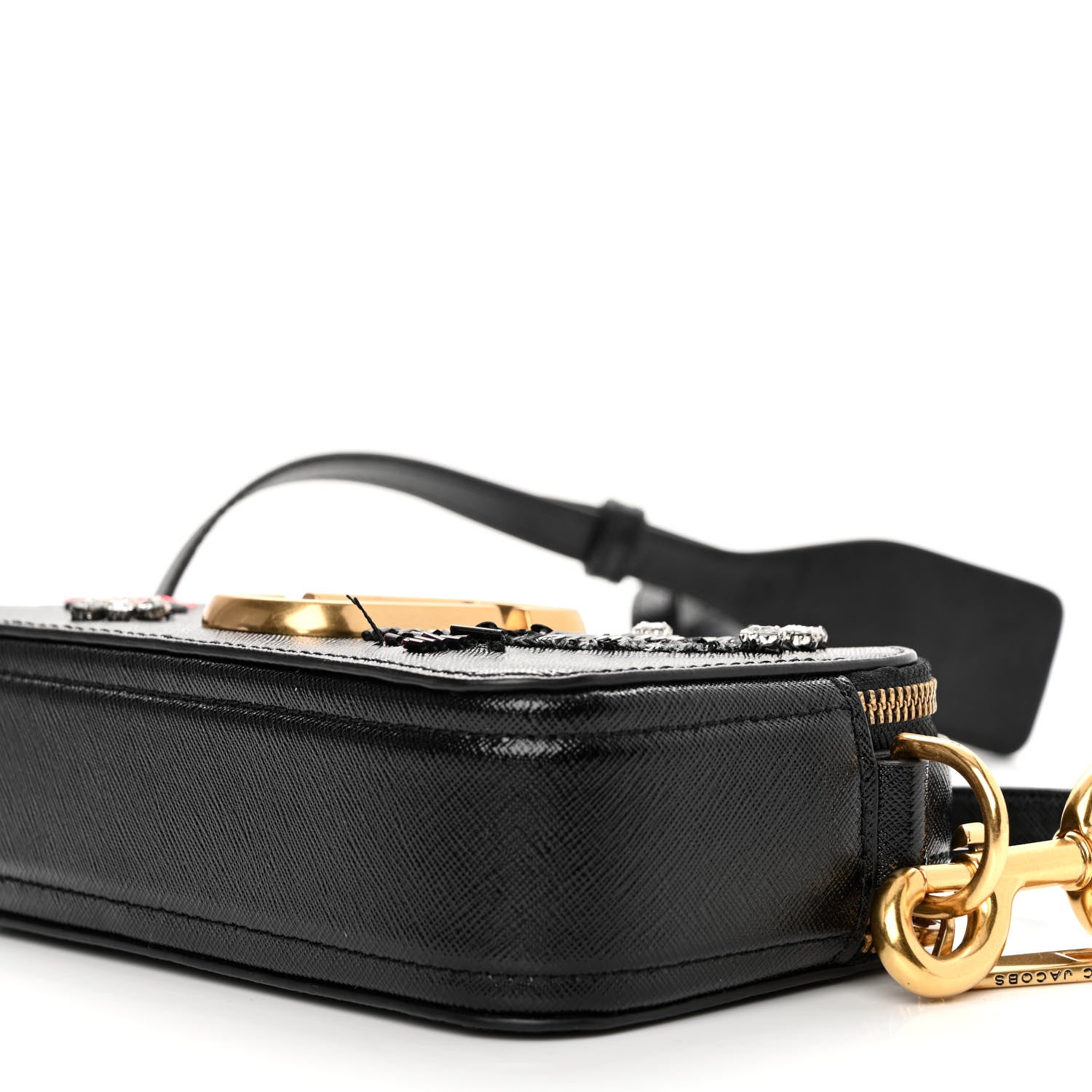 Marc Jacobs Saffiano Sequin Crystal Embellished Small Snapshot Camera Bag Black 10 of 12